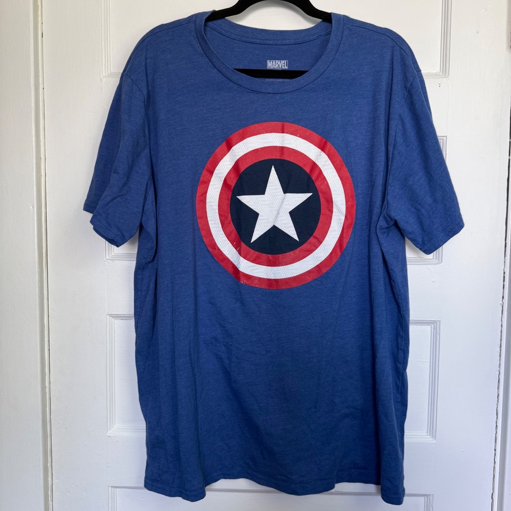 Marvel Captain America Shield Graphic T-Shirt Blue Heather Mens 2XL Mad Engine
